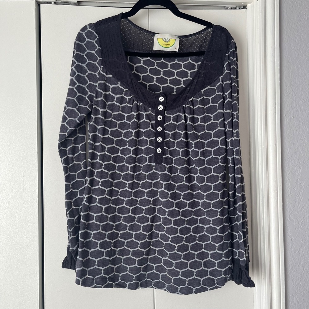 Honeydew Intimates‎ Henley Top Long Sleeve Geometric Print Blouse XL